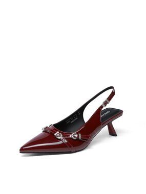 Women's Pointed Toe Kitten Heels Slingback Faux Leather Buckle Dress Pumps
